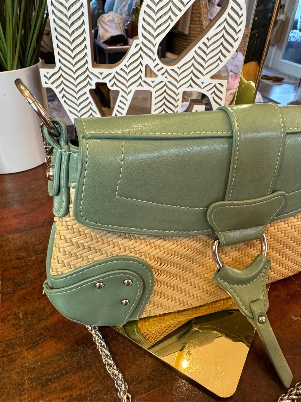 Urban Outfitters Mint Green Woven Crossbody Bag